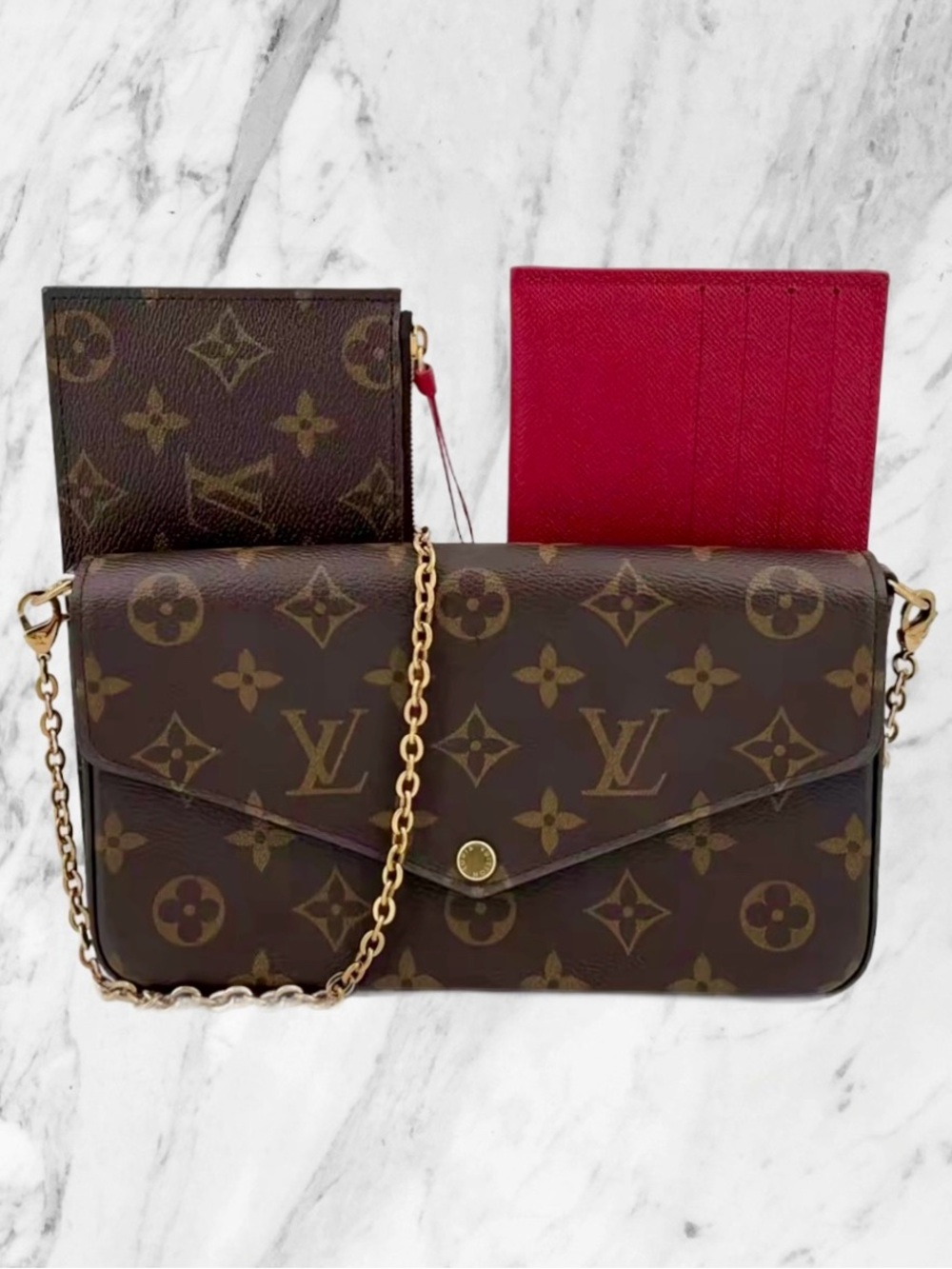 Louis Vuitton Felicie Pochette Brown Monogram with Red Interior